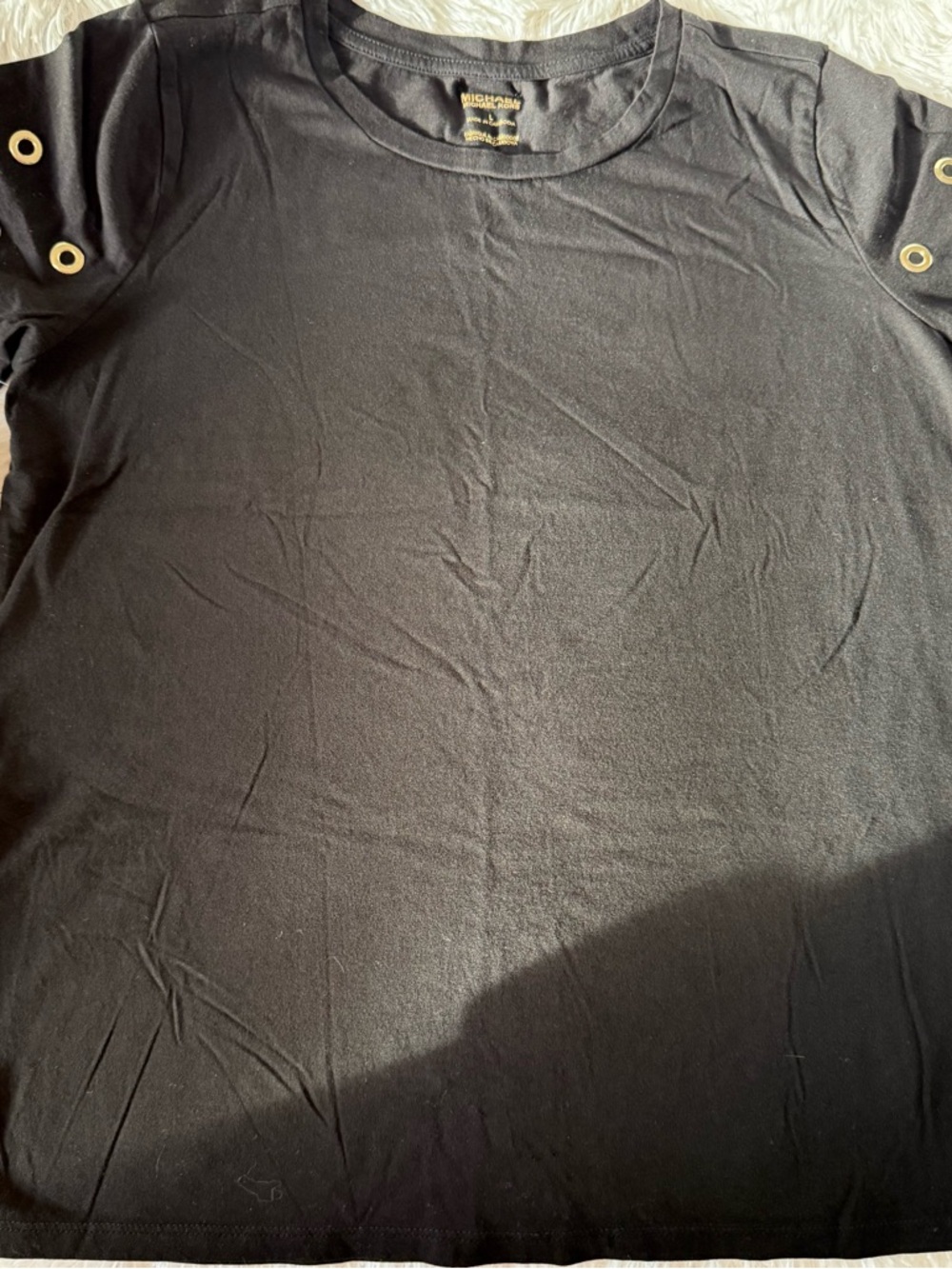 Michael Kors Black Tee with Grommet Sleeve Detail